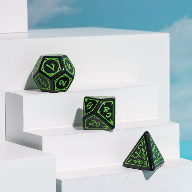Poludie DND Dice Set -D&D Polyhedral Dice (7 Pcs) Druid Dice with Leather Dice Bag for Role Playing Dice Games RPGs(Druid - Black Green) - Image 5